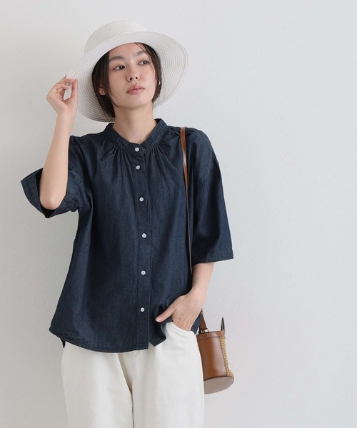 ElegChic(エレグシック)の「エアリーデニムスタンドカラーシャツ(シャツ/ブラウス・レディース・ネイビー/ネイビー系・4L/XL/M)」の18枚目の写真