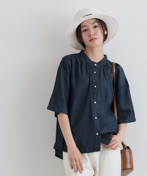 ElegChic(エレグシック)の「エアリーデニムスタンドカラーシャツ(シャツ/ブラウス・レディース・ネイビー/ネイビー系・4L/XL/M)」の8枚目の写真
