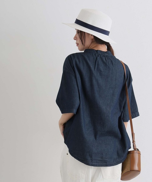ElegChic(エレグシック)の「エアリーデニムスタンドカラーシャツ(シャツ/ブラウス・レディース・ネイビー/ネイビー系・4L/XL/M)」の9枚目の写真