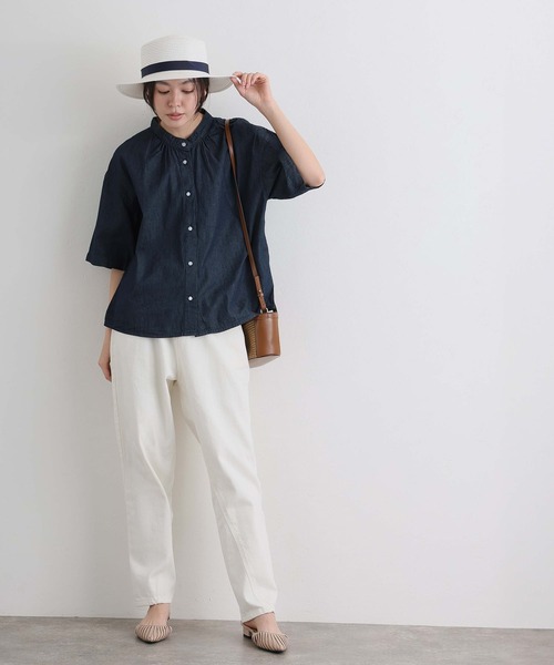 ElegChic(エレグシック)の「エアリーデニムスタンドカラーシャツ(シャツ/ブラウス・レディース・ネイビー/ネイビー系・4L/XL/M)」の10枚目の写真