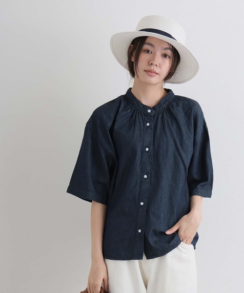 ElegChic(エレグシック)の「エアリーデニムスタンドカラーシャツ(シャツ/ブラウス・レディース・ネイビー/ネイビー系・4L/XL/M)」の11枚目の写真