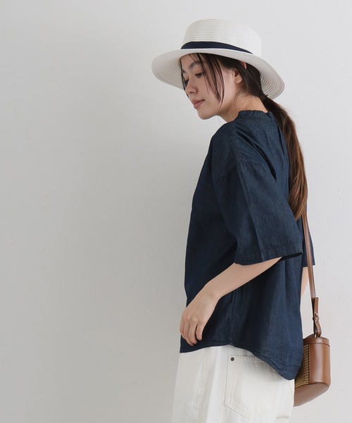 ElegChic(エレグシック)の「エアリーデニムスタンドカラーシャツ(シャツ/ブラウス・レディース・ネイビー/ネイビー系・4L/XL/M)」の12枚目の写真