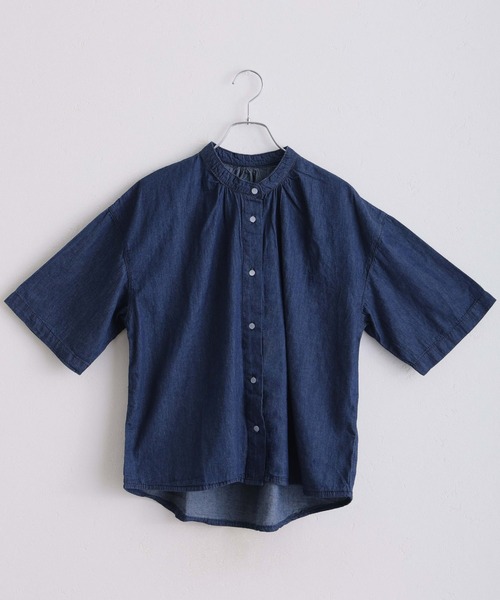ElegChic(エレグシック)の「エアリーデニムスタンドカラーシャツ(シャツ/ブラウス・レディース・ネイビー/ネイビー系・4L/XL/M)」の5枚目の写真