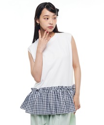 Narcissus | 【Narcissus】ノースリーブフリルトップス ギンガムチェック ペプラム カットソー(Tシャツ/カットソー)