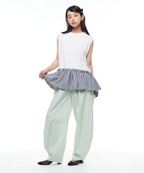 Narcissus（ナルシス）の「【Narcissus】ノースリーブフリルトップス ギンガムチェック ペプラム カットソー（Tシャツ/カットソー・レディース・ホワイト/ブラック・FREE）」の10枚目の写真