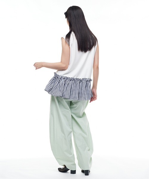 Narcissus（ナルシス）の「【Narcissus】ノースリーブフリルトップス ギンガムチェック ペプラム カットソー（Tシャツ/カットソー・レディース・ホワイト/ブラック・FREE）」の12枚目の写真