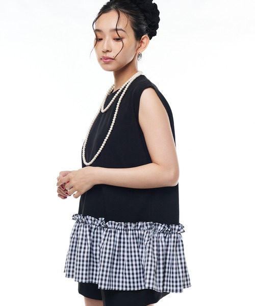 Narcissus（ナルシス）の「【Narcissus】ノースリーブフリルトップス ギンガムチェック ペプラム カットソー（Tシャツ/カットソー・レディース・ホワイト/ブラック・FREE）」の14枚目の写真