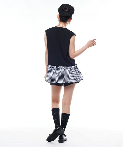Narcissus（ナルシス）の「【Narcissus】ノースリーブフリルトップス ギンガムチェック ペプラム カットソー（Tシャツ/カットソー・レディース・ホワイト/ブラック・FREE）」の18枚目の写真