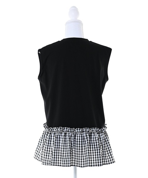 Narcissus（ナルシス）の「【Narcissus】ノースリーブフリルトップス ギンガムチェック ペプラム カットソー（Tシャツ/カットソー・レディース・ホワイト/ブラック・FREE）」の6枚目の写真