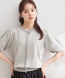 【洗える】透かし編み 半袖フリルカーデ