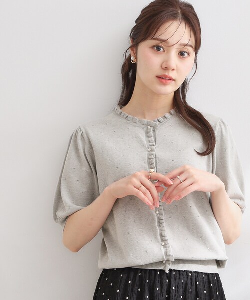 couture brooch(クチュールブローチ)の「【洗える】透かし編み 半袖フリルカーデ(カーディガン/ボレロ・レディース・グレー/アイボリー/ブラウン系その他・42/36/40/38)」の18枚目の写真