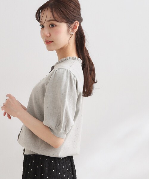 couture brooch(クチュールブローチ)の「【洗える】透かし編み 半袖フリルカーデ(カーディガン/ボレロ・レディース・グレー/アイボリー/ブラウン系その他・42/36/40/38)」の19枚目の写真