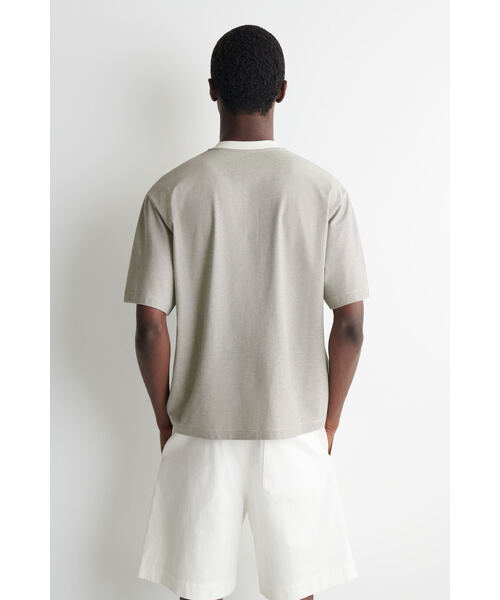 ストライプ柄 コットン ヘンリーネック Tシャツ（Tシャツ/カットソー