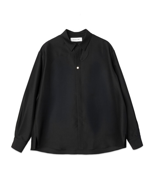 CULLNI(クルニ)の「Silk Wool Taffeta Minimal Chin Tab Long Sleeve Shirt(シャツ/ブラウス・メンズ・ブラック/グレー・2)」の1枚目の写真
