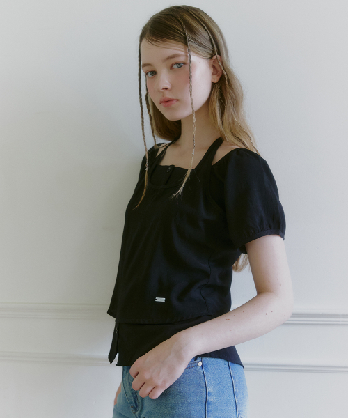 MICANE(ミケーネ)の「エングラティア ホルターネックレイヤードワンピースブラウス(シャツ/ブラウス・レディース・ブラック/アイボリー・1/2/4/3)」の9枚目の写真