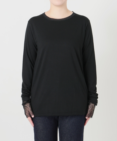 SLOBE IENA(スローブイエナ)の「レイヤードジャガードドットスリーブロンTEE(Tシャツ/カットソー・レディース・ネイビー/ブラック/ホワイト・FREE)」の4枚目の写真