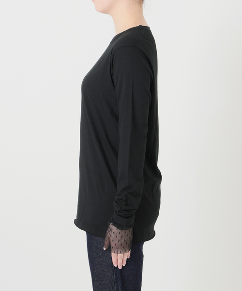 SLOBE IENA(スローブイエナ)の「レイヤードジャガードドットスリーブロンTEE(Tシャツ/カットソー・レディース・ネイビー/ブラック/ホワイト・FREE)」の5枚目の写真