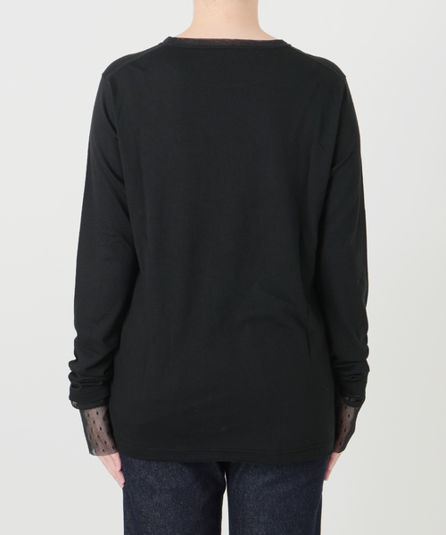 SLOBE IENA(スローブイエナ)の「レイヤードジャガードドットスリーブロンTEE(Tシャツ/カットソー・レディース・ネイビー/ブラック/ホワイト・FREE)」の6枚目の写真