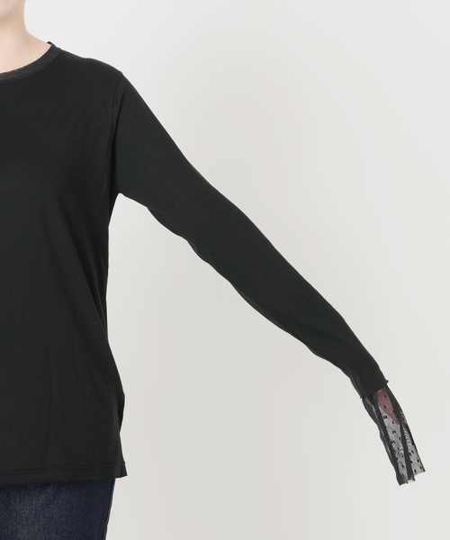SLOBE IENA(スローブイエナ)の「レイヤードジャガードドットスリーブロンTEE(Tシャツ/カットソー・レディース・ネイビー/ブラック/ホワイト・FREE)」の8枚目の写真