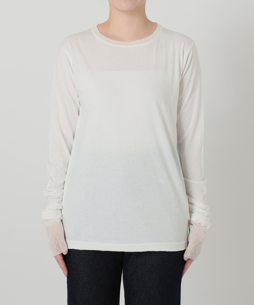SLOBE IENA(スローブイエナ)の「レイヤードジャガードドットスリーブロンTEE(Tシャツ/カットソー・レディース・ネイビー/ブラック/ホワイト・FREE)」の12枚目の写真