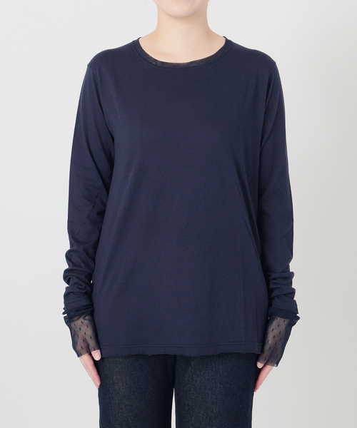 SLOBE IENA(スローブイエナ)の「レイヤードジャガードドットスリーブロンTEE(Tシャツ/カットソー・レディース・ネイビー/ブラック/ホワイト・FREE)」の15枚目の写真