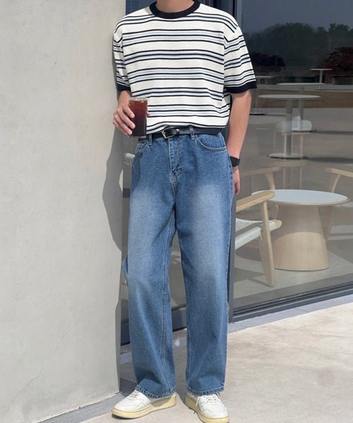 NOWLE(ノウル)の「【NOWLE】マルチボーダー メッシュ サマーニット 半袖 Tシャツ / クルーネック リラックス トップス(ニット/セーター・メンズ・オレンジ系/ブルー系・X-LARGE/LARGE/MEDIUM)」の19枚目の写真