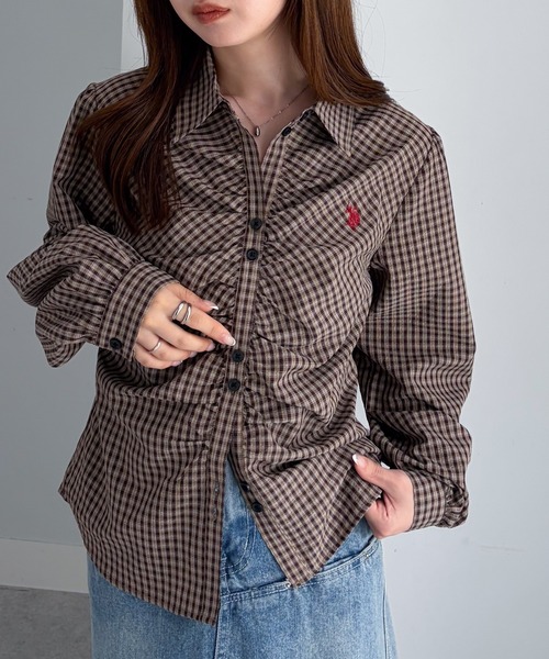 U.S. POLO ASSN.(ユーエスポロアッスン)の「RANAN/solleim別注【U.S.POLO ASSN.】シャーリングロングスリーブシャツ(シャツ/ブラウス・レディース・ブラック系その他/ブルー/ブラウン系その他・M/LL/L)」の4枚目の写真