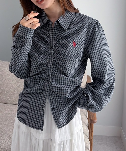 U.S. POLO ASSN.(ユーエスポロアッスン)の「RANAN/solleim別注【U.S.POLO ASSN.】シャーリングロングスリーブシャツ(シャツ/ブラウス・レディース・ブラック系その他/ブルー/ブラウン系その他・M/LL/L)」の8枚目の写真