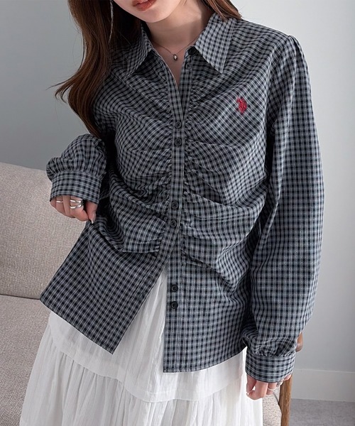 U.S. POLO ASSN.(ユーエスポロアッスン)の「RANAN/solleim別注【U.S.POLO ASSN.】シャーリングロングスリーブシャツ(シャツ/ブラウス・レディース・ブラック系その他/ブルー/ブラウン系その他・M/LL/L)」の16枚目の写真