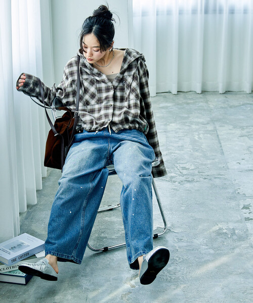 FREAK'S STORE（フリークスストア）の「Foxfire × FREAK'S STORE/フォックスファイヤー 別注 フード付き ネルシャツ（シャツ/ブラウス・レディース・ブラウン/ネイビー/グリーン・ﾌﾘ-）」の10枚目の写真