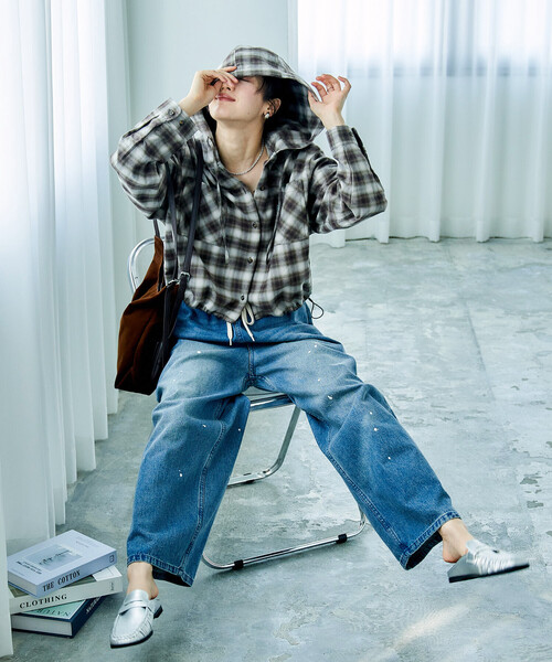 FREAK'S STORE（フリークスストア）の「Foxfire × FREAK'S STORE/フォックスファイヤー 別注 フード付き ネルシャツ（シャツ/ブラウス・レディース・ブラウン/ネイビー/グリーン・ﾌﾘ-）」の12枚目の写真