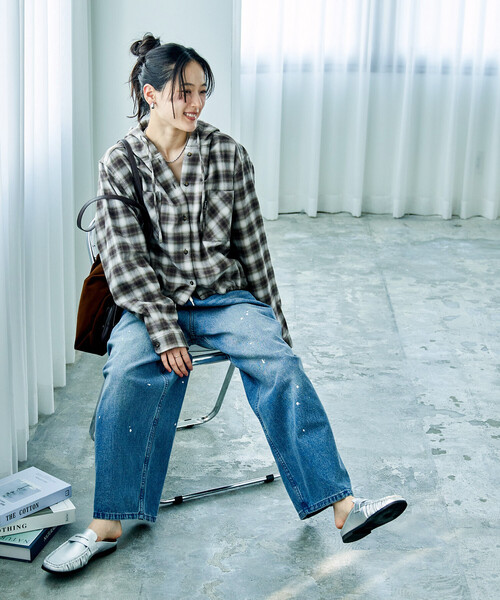 FREAK'S STORE（フリークスストア）の「Foxfire × FREAK'S STORE/フォックスファイヤー 別注 フード付き ネルシャツ（シャツ/ブラウス・レディース・ブラウン/ネイビー/グリーン・ﾌﾘ-）」の13枚目の写真