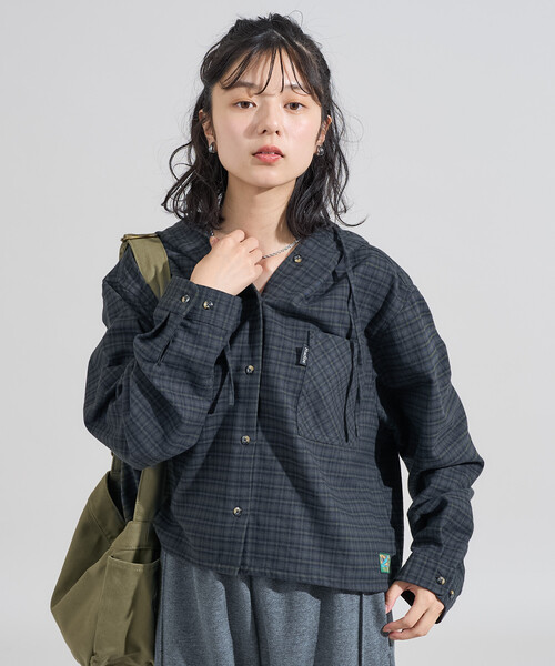 FREAK'S STORE（フリークスストア）の「Foxfire × FREAK'S STORE/フォックスファイヤー 別注 フード付き ネルシャツ（シャツ/ブラウス・レディース・ブラウン/ネイビー/グリーン・ﾌﾘ-）」の22枚目の写真
