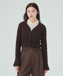 襟付き リブニット カーディガン