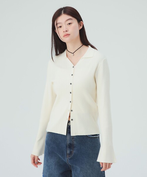 BEAMS HEART(ビームスハート)の「襟付き リブニット カーディガン(ニット/セーター・レディース・ブラック/ブラウン/ホワイト系その他5・FREE)」の6枚目の写真