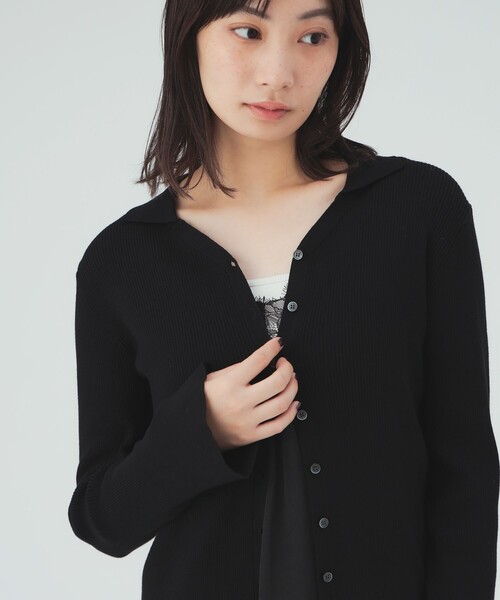 BEAMS HEART(ビームスハート)の「襟付き リブニット カーディガン(ニット/セーター・レディース・ブラック/ブラウン/ホワイト系その他5・FREE)」の2枚目の写真
