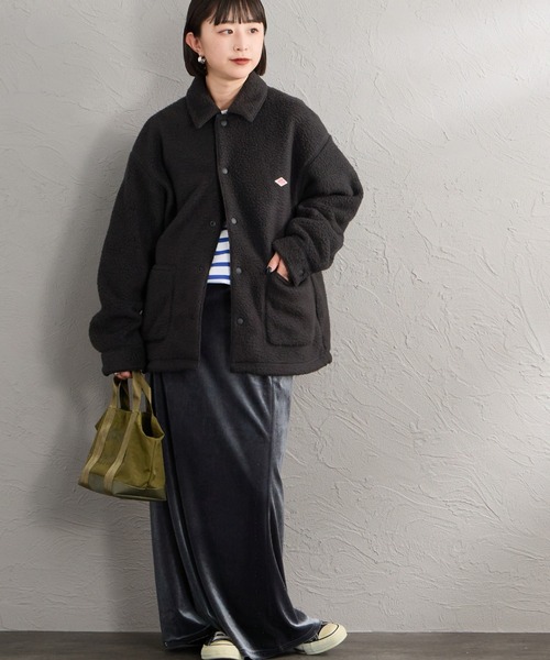 DANTON（ダントン）の「【WEB先行予約】[DANTON/ダントン] ボアフリース カバーオールジャケット（カバーオール・レディース・ベージュ/ブラック・S/M）」の4枚目の写真