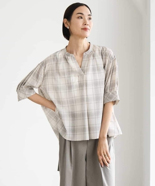 MICHEL KLEIN（ミッシェル・クラン）の「[セットアップ対応]シアーチェックフレアブラウス（シャツ/ブラウス・レディース・ブラック・38）」の8枚目の写真