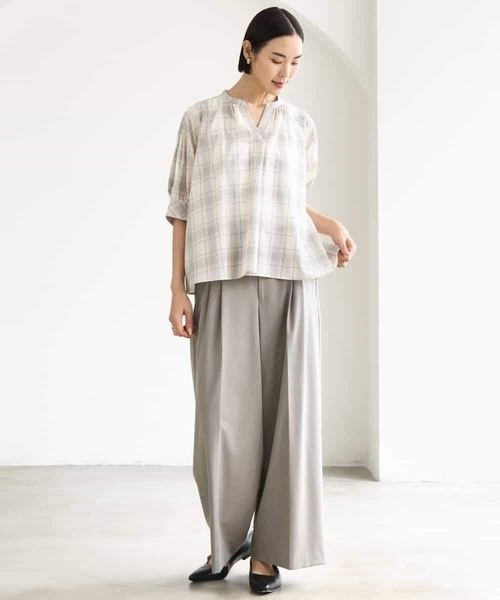 MICHEL KLEIN（ミッシェル・クラン）の「[セットアップ対応]シアーチェックフレアブラウス（シャツ/ブラウス・レディース・ブラック・38）」の10枚目の写真