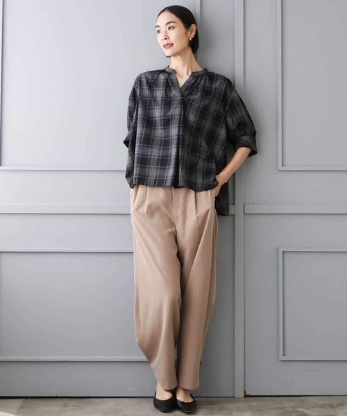 MICHEL KLEIN（ミッシェル・クラン）の「[セットアップ対応]シアーチェックフレアブラウス（シャツ/ブラウス・レディース・ブラック・38）」の19枚目の写真