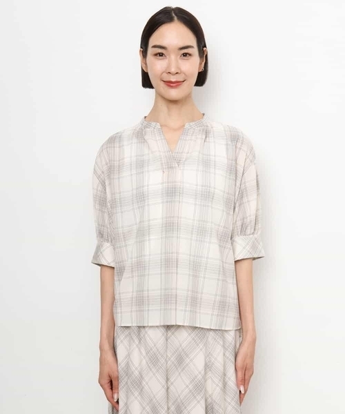 MICHEL KLEIN（ミッシェル・クラン）の「[セットアップ対応]シアーチェックフレアブラウス（シャツ/ブラウス・レディース・ブラック・38）」の21枚目の写真