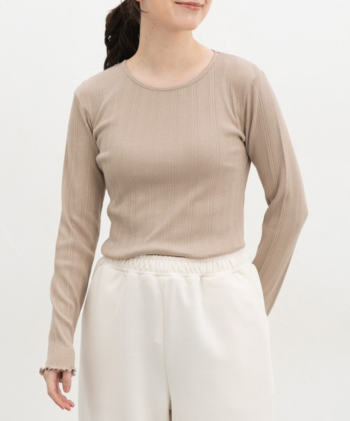 Honeys(ハニーズ)の「メロー使いテレコT(Tシャツ/カットソー・レディース・オレンジ/レッド/ピンク/カーキ/オフホワイト/ベージュ/ブラック・L/LL/M/S)」の3枚目の写真