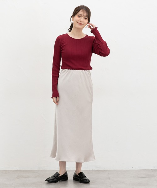 Honeys(ハニーズ)の「メロー使いテレコT(Tシャツ/カットソー・レディース・オレンジ/レッド/ピンク/カーキ/オフホワイト/ベージュ/ブラック・L/LL/M/S)」の12枚目の写真