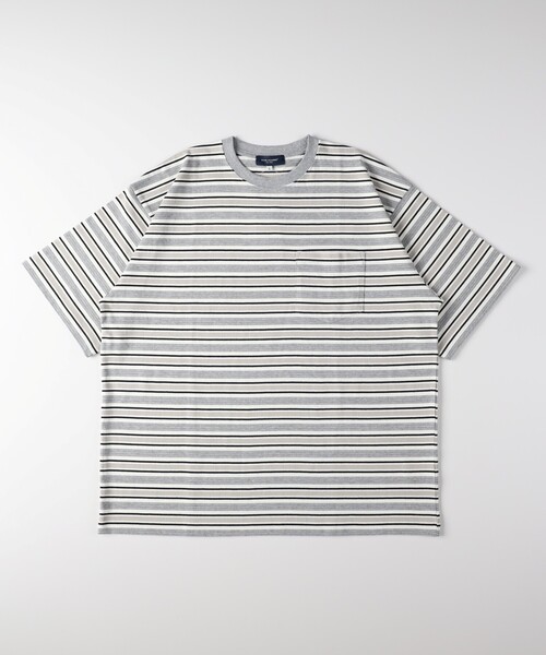 Right-on(ライトオン)の「マルチボーダークルーネックTシャツ(Tシャツ/カットソー・メンズ・チャコール/ブルー系7/ライトグレー系2・04/05)」の1枚目の写真