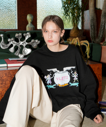 Art Work Printing Crop Sweatshirt (Black)