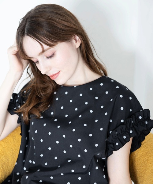 M y u(ミュー)の「CREAMボリュームフリブラウス(Tシャツ/カットソー・レディース・ホワイト/ホワイト×ブラック/ブラック×ホワイト・FREE)」の13枚目の写真