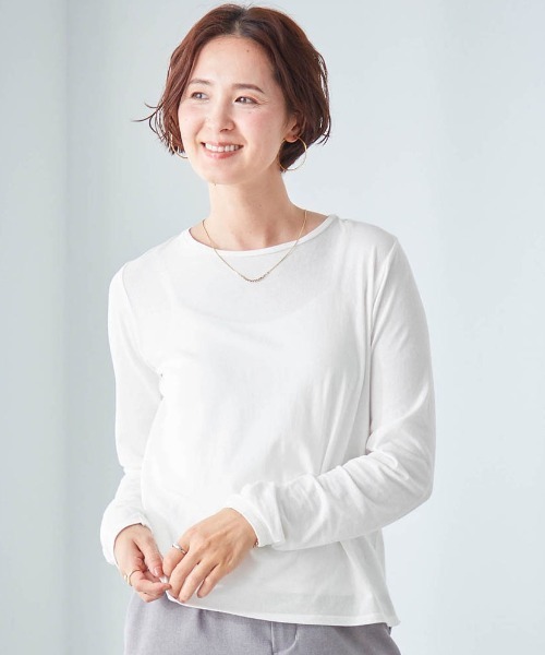 StyleNote(スタイルノート)の「重ね着に最適なシアークルーネックカットソー(Tシャツ/カットソー・レディース・オフホワイト/ブラック/チャコール/グレイッシュベージュ/ワイン/カーキ・M/3L/LL/L/S)」の1枚目の写真