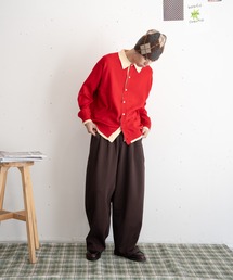 bashful base Oriental（バッシュフルベースオリエンタル）の「【bbO】バイカラーニットポロカーディガン（ニット/セーター）」