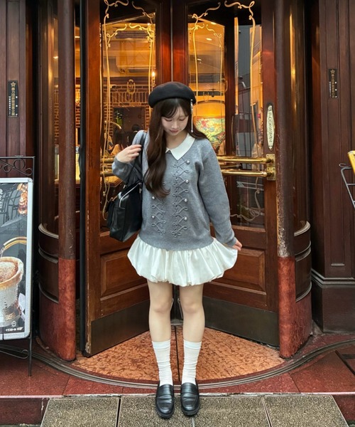 mellowneon(メロウネオン)の「2wayサテンシャツレイヤードナポレオンニットワンピース(ワンピース・レディース・アイボリー/グレー/ブラウン・FREE)」の11枚目の写真