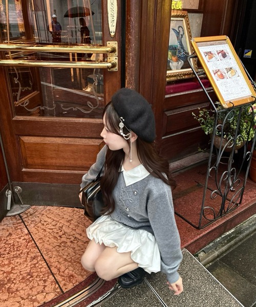 mellowneon(メロウネオン)の「2wayサテンシャツレイヤードナポレオンニットワンピース(ワンピース・レディース・アイボリー/グレー/ブラウン・FREE)」の10枚目の写真